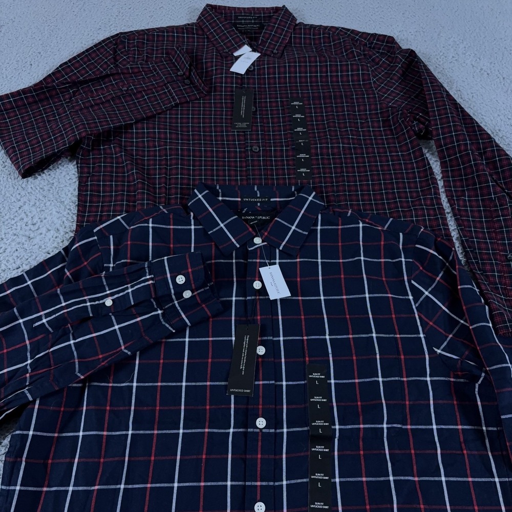 LOT OF 2 Banana Republic Shirt Mens Large Untucked Fit Organic Cotton Oxford NEW